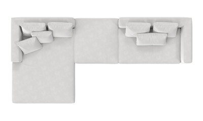 white fabric sectional sofa top view isolated.