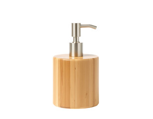 Obraz premium Wooden soap dispenser with stainless steel pump.