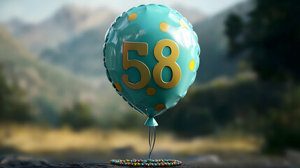 Teal And Gold Balloon With Number 58 For Celebration