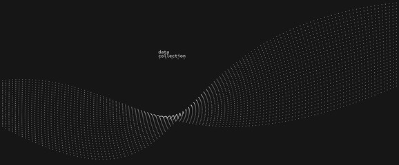 Dark grey airy particles flow vector design, abstract background with wave of flowing dots array, digital futuristic illustration, nano technology theme.