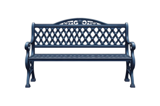 An elegant dark blue park bench a serene spot for contemplation under open on transparent background