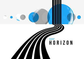 Future lines in 3D perspective vector abstract background, black and blue linear composition, road to horizon and sky concept, optical illusion op art.