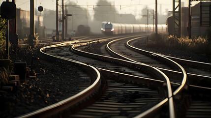 Obraz premium Winding Train Tracks At Sunrise