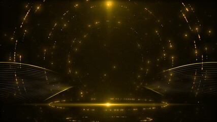 Golden Abstract circles rays luxury ring round background for logos titles shiny awards rays wallpaper Modern Shiny geometric Shape 3D Background. For event party backdrop. screensaver, opener intro. - Powered by Adobe