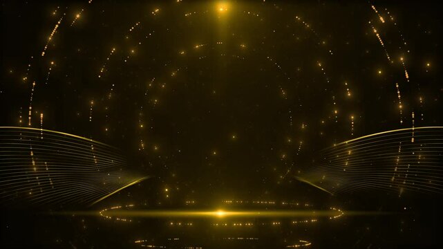 Golden Abstract circles rays luxury ring round background for logos titles shiny awards rays wallpaper Modern Shiny geometric Shape 3D Background. For event party backdrop. screensaver, opener intro.