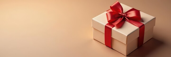 Obraz premium Elegant gift box with a satin ribbon, sepia background , sepia tone, brown paper