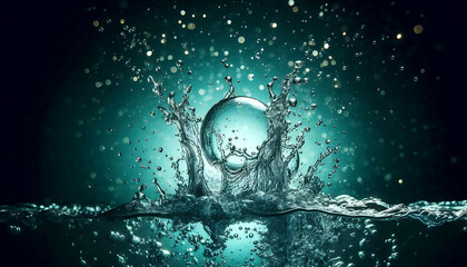 High-speed photography of water splashes capturing dynamic movement and fluid shapes. The images showcase detailed water motion with reflections and light effects.
