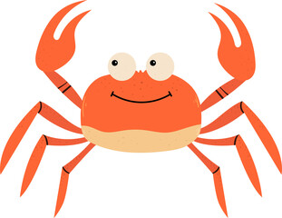 Cartoon crab with smiling face and large claws.