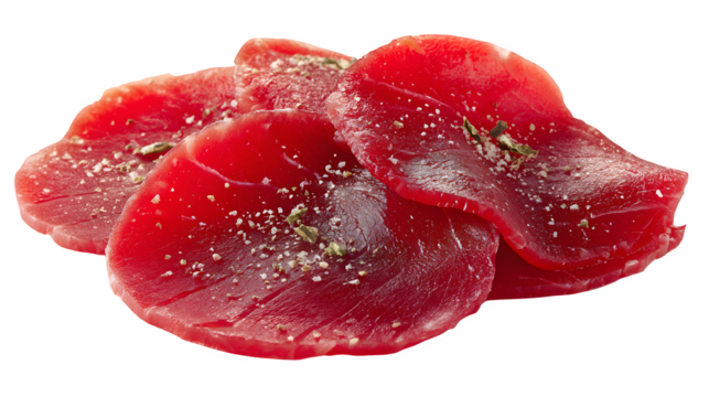 Raw carpaccio beef, thinly sliced rounds