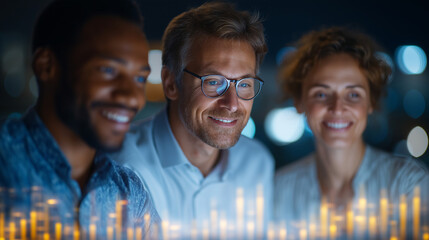 Fototapeta premium Multiracial business team using data analysis and collaboration tools