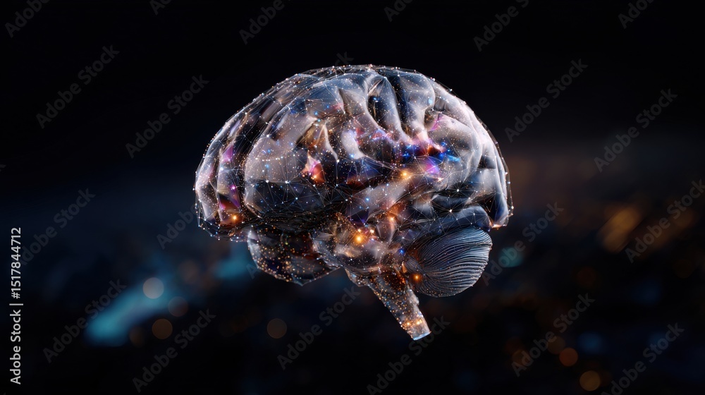 Poster a brain with a galaxy of stars surrounding it