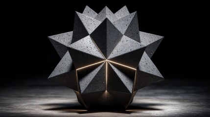 Abstract geometric object with glowing lines on dark background