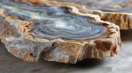 Close-up of Natural Agate Stone Slice with Colorful Layers