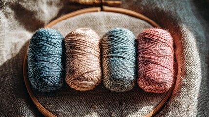 Colorful Thread Spools in Embroidery Hoop for Crafting