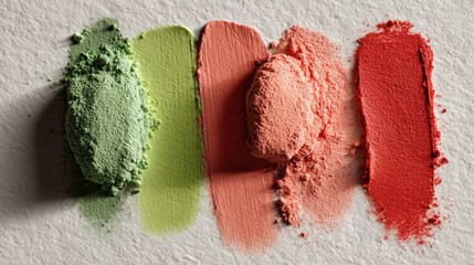 Cosmetic powder swatches and abstract texture close up