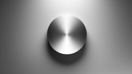Shiny Brushed Metal Disc on Grey Background