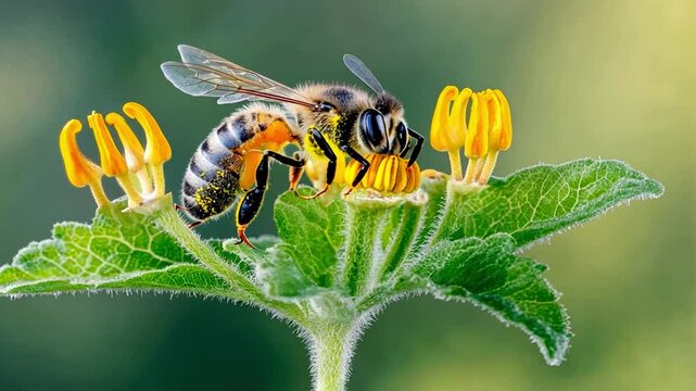 A bee pollinating a flower, showcasing the intricate beauty of nature's tiny workers