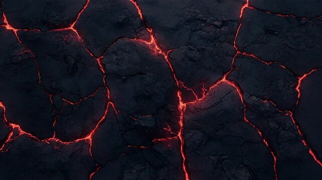 Fiery Lava Cracks Glowing in Dark Volcanic Rock
