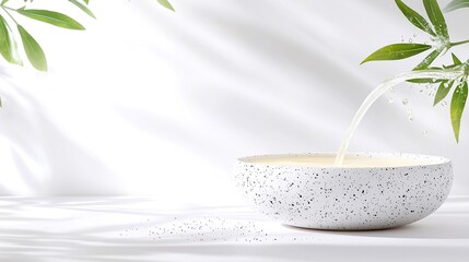 Viscous Gel Cleanser Pouring into White Speckled Bowl
