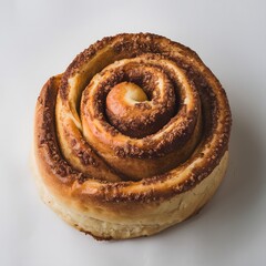 Fototapeta premium A bakery-fresh cinnamon roll with melted icing dripping down on white – cinnamon roll wallpaper – bakery wallpaper – cinnamon roll image