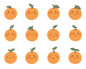 Cute kawaii orange fruit clipart design illustration