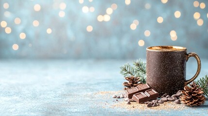 Warm Festive Mood with Gold Lights Chocolate and Mug