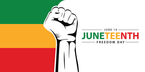 Juneteenth Freedom Day. June 19 2025 African American Liberation Day. Black, red and green. Vector