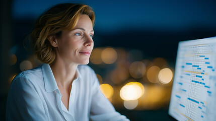 Professional woman managing project schedule in a city office