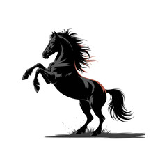 Rearing Black Horse with Red Highlights – Dynamic Vector Illustration of Powerful Stallion