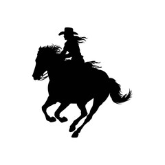Cowgirl Riding Horse Silhouette – Western Rodeo Style Black Vector Illustration