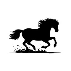 Powerful Running Horse Silhouette with Flying Dirt – Dynamic Black Vector Illustration

