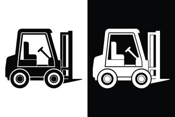 Black Forklift Truck Vector Icon. Silhouette Logo for Warehouse & Containers