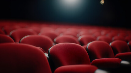 Cinematic view of vintage theater seats under dim lighting

