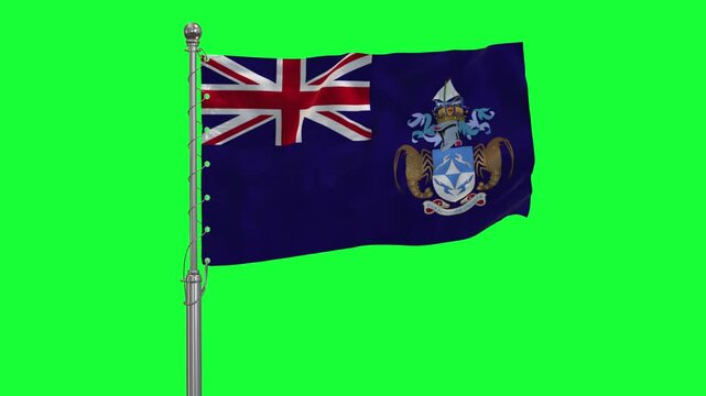 Tristan De Cunha 3D 4K Flag Realistic Waving in the Wing Insolated Green Screen