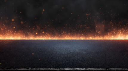 Campfire on the ground at night with sparks flying, outdoor fire scene
