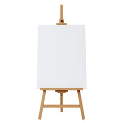 Wooden easel with blank canvas, isolated on transparent background