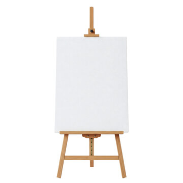 Wooden easel with blank canvas, isolated on transparent background