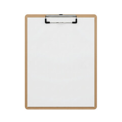 Wooden clipboard with white paper, isolated on transparent background
