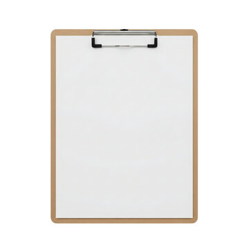 Wooden clipboard with white paper, isolated on transparent background