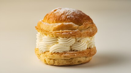 Fresh cream puff pastry with smooth vanilla filling in close-up on white – cream puff wallpaper – bakery wallpaper – cream puff image

