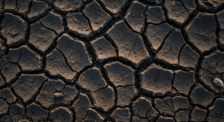 Naklejka premium Cracked Dry Earth Texture Drought Arid Land Soil Background Image