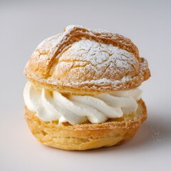 Bakery-style cream puff with a smooth custard center on white background – cream puff wallpaper – bakery wallpaper – cream puff image

