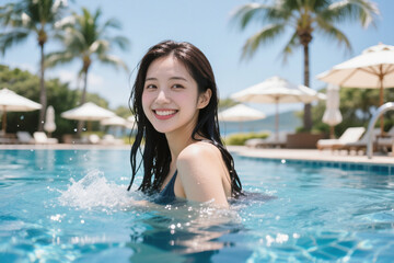 휴양지 수영장에서 여자