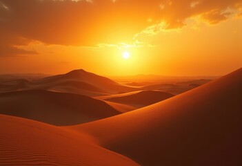 Obraz premium stark dunes dramatic sunset shadow landscape desert silhouettes natural patterns golden hour evening, nature, sand, light, sky, ripple, clouds, horizon