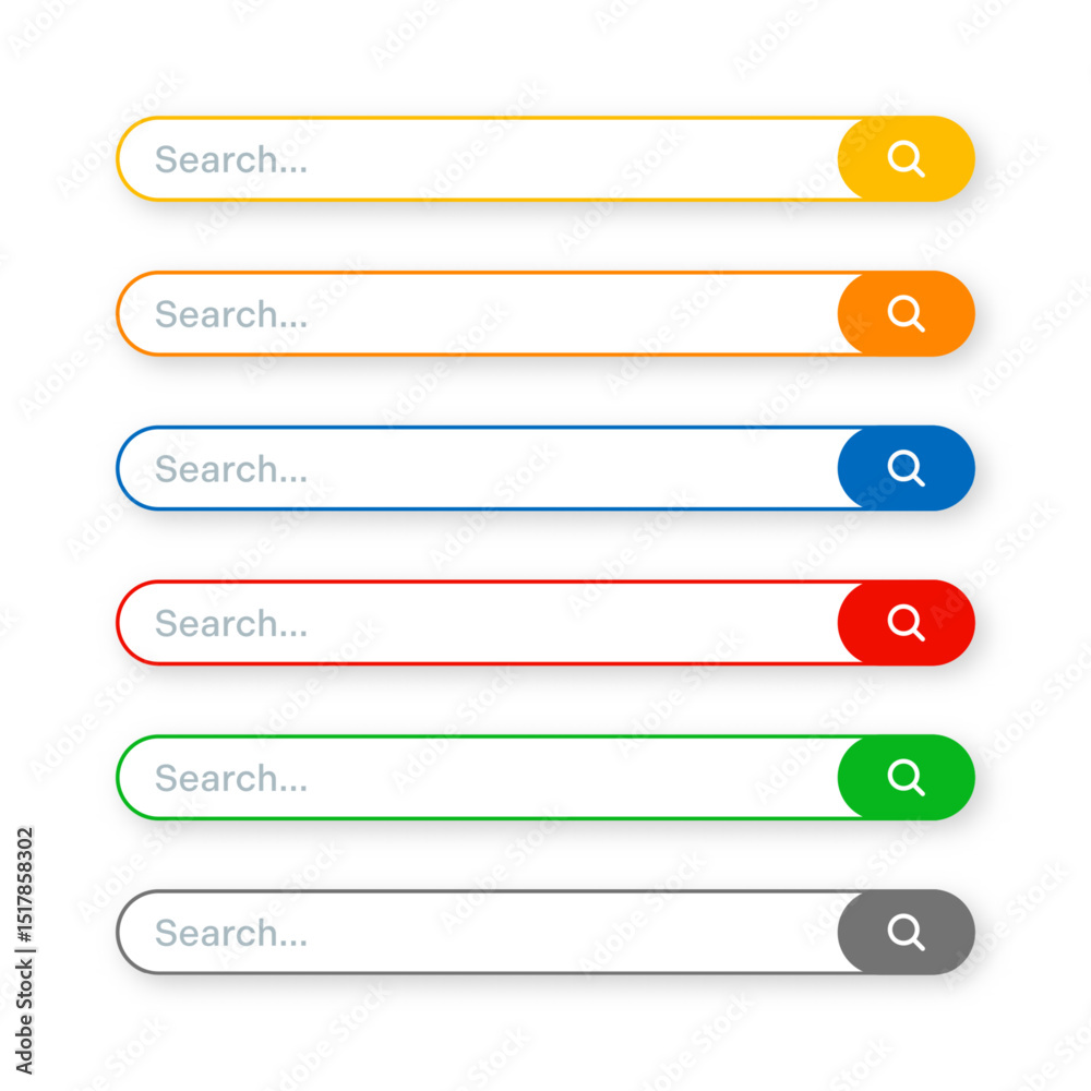 Fototapete Various search bar templates. Internet browser engine with search box, address bar and text field. UI design, website interface element with web icons and push button. Vector illustration