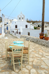 A street in the center of the village of Chora on the island of Amorgos. Cyclades, Greece