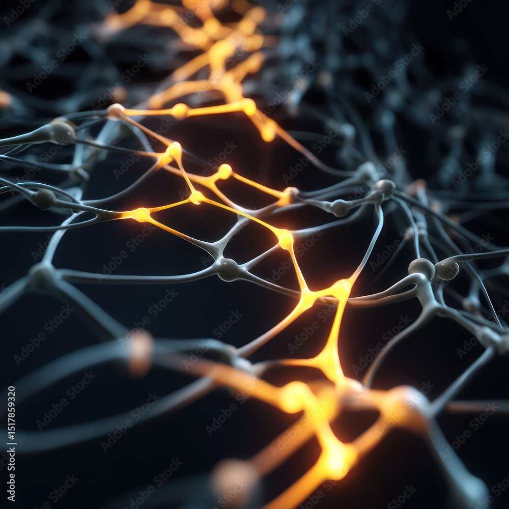 Poster visualization of a glowing plexus network representing a neural system in a high-tech format.