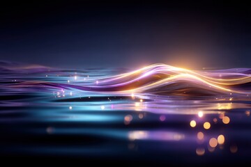 Captivating abstract background with glowing wave-like patterns in blue and gold hues, creating a sense of depth and motion with soft bokeh effects.