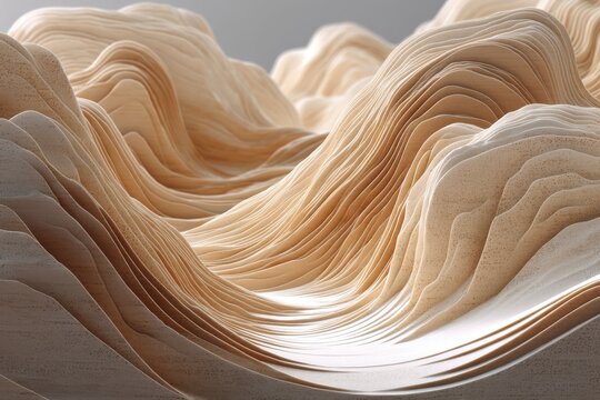 Abstract beige dunes landscape with smooth curves and flowing lines, creating an organic, elegant surface, digital illustration, neutral color palette.