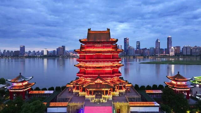 Night view of the famous ancient building Tengwang Pavilion, China